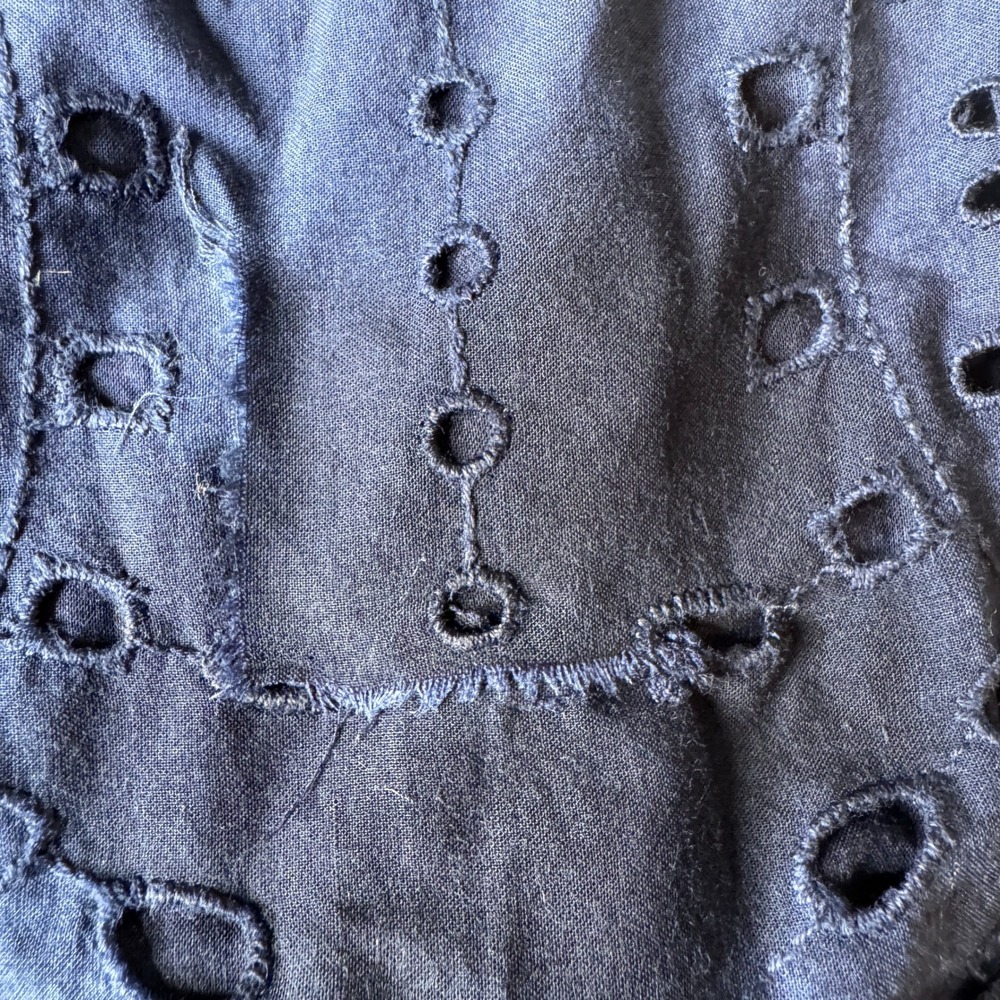 Loft Womens Blue Cotton Eyelet Lace Button Front Midi Skirt Size 8 Scalloped Hem - Picture 10 of 10